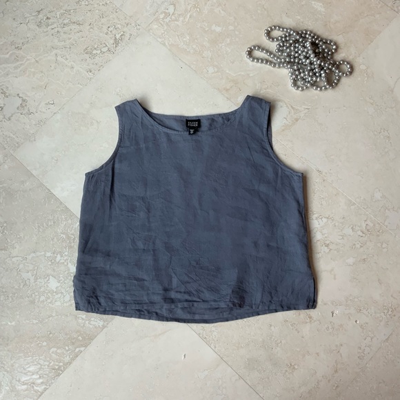 Eileen Fisher Slate Blue Irish LINEN Scoop Neck Tank Top Sz Medium - Picture 4 of 6